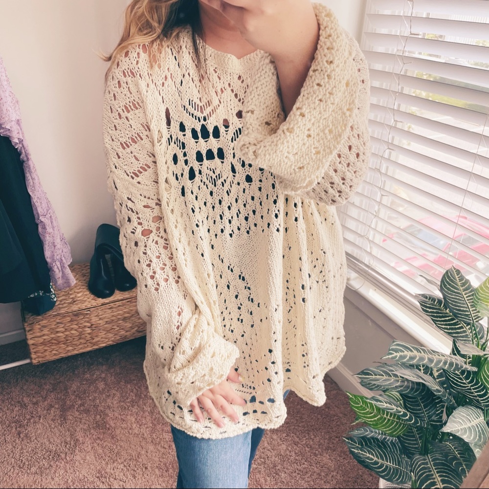 Free People Ivory Traveling Lace Sweater - Picture 4 of 13